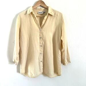 Chico’s Button Front Blouse Top‎ Shirt 100% Linen Size 1 / Small Pale Yellow